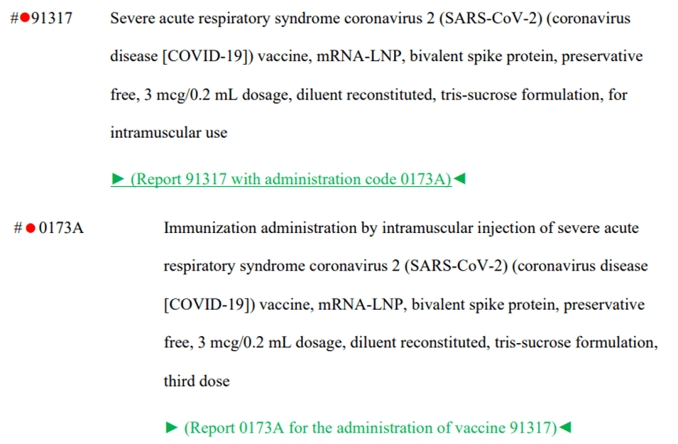 cpt code for bivalent covid vaccine pfizer table